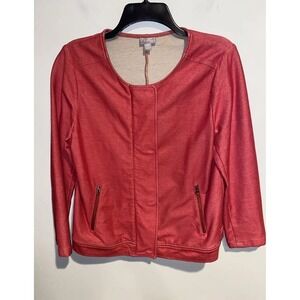 J Jill Heathered Red Zip Moto Jacket Coat Cropped Stretchy 3/4 Sleeves Medium